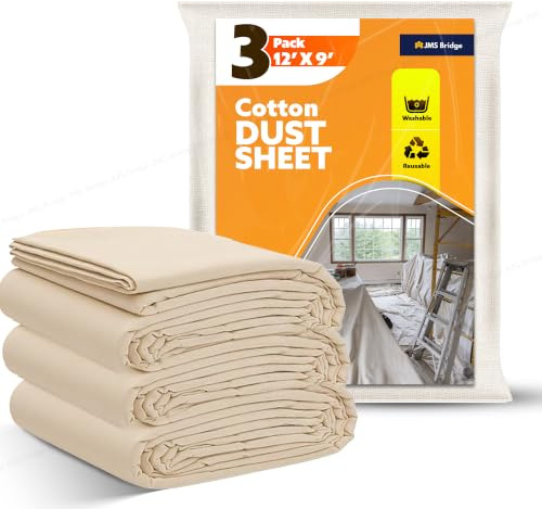 JMS Bridge 3 x DUST SHEETS 100% COTTON TWILL. Each Sheet of Size 12ft x 9ft. ***Pack of 3 Dust Sheets***