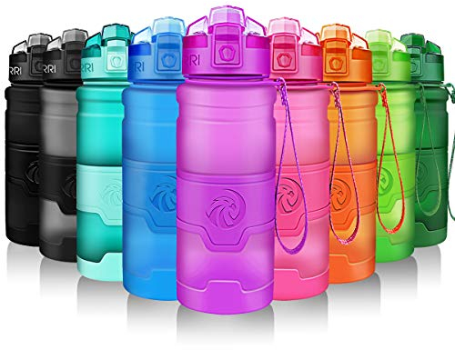 ZORRI Bouteille d'eau Plastique sans bpa Fitness Gourde Sport Ouvrir en 1 clic ,Violet ,1000ml-32oz