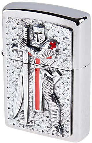 Zippo Sturmfeuerzeug - Templer, Brushed Chrome, Emblem - Nachfüllbar - Wiederverwendbar - Windfestes Design - Geschenkbox - Made in USA