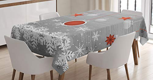 ABAKUHAUS Weihnachten Tischdecke, Sterne-Flitter Schnee, Pflegeleicht mit Modernster Druck Technologie Waschbar und Personalisiert, 140 x 170 cm, Grau Weiß