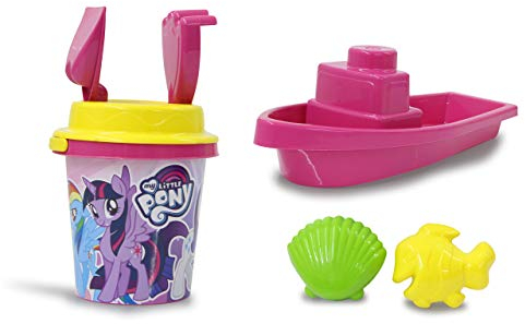 My Little Pony Sandeimerset Boot und Eimer 7teilig - offiziell lizenziert – Eimer, Schaufel, Handrechen, 2 Förmchen, Boot, Sandsieb