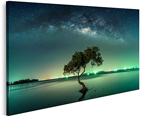 islandburner Bild auf Leinwand Landschaft Mit Milchstraße Galaxie Nachthimmel Mit Sternen Bilder Wandbilder Poster