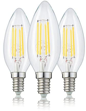 hellum LED Lampe Kerzenform E14, 3er warmweiß, 4,5W ersetzt 40 Watt klar | LED Kerzenbirne 470 Lumen 2700 Kelvin, E14 Vintage Leuchtmittel, Glühbirne Kerzenlampe C35, LED Filament innen & außen 207118