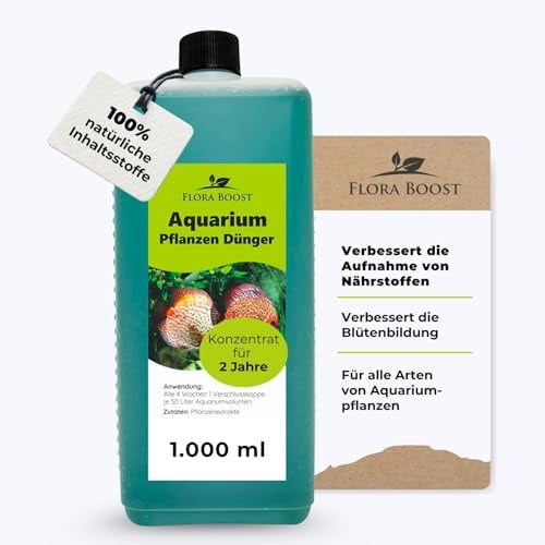 Konfitee Aquarium Pflanzen Dünger Flora Boost 1000ml I Für bis zu 200L Gießwasser I Für alle Aquariumpflanzen geeignet I Flüssiger Blatt- & Wurzeldünger I 100% natürlicher Pflanzendünger