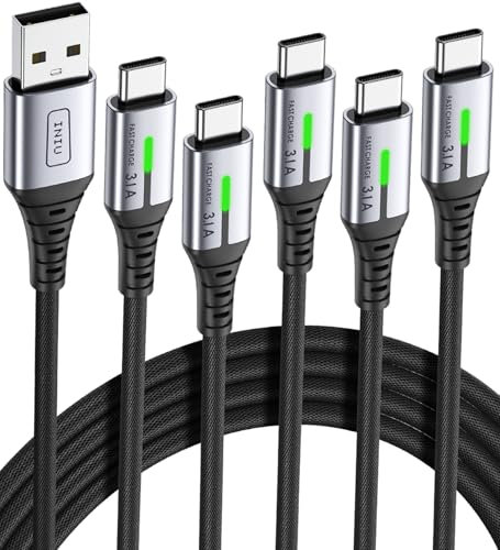 INIU USB C Cable, 5 Pack QC Fast Charging USB Type C Cable, Nylon (3.3+3.3+6.6+6.6+10ft) Phone Charger USB A to USB C for Samsung Galaxy S21 S20 S10 Plus Note 10 LG Google Pixel iPhone 15