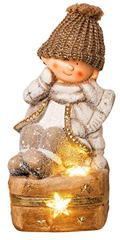Wichtelstube-Kollektion XL 37cm LED Dekofigur Winterkind mit Koffer Weihnachten Deko Weihnachtsdeko Figuren Garten