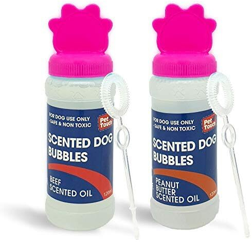 Pet Touch: 2 x Blasen, interaktives Spielen mit Hunden, Medium Breeds, Haustier-Spielzeug, 120 ml (Pack of 2), Rosa, Rind, Erdnussbutter