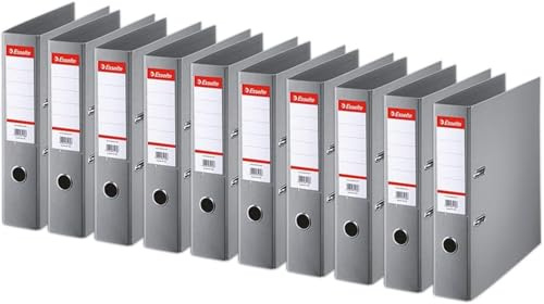Esselte | Classeur à levier A4 Standard | Lot de 10 | Capacité 550 feuilles | Dos 75 mm |PP | Griffes de blocage | Étiquette de dos interchangeable | Bureau, Ecole, Maison | Gris | 320310