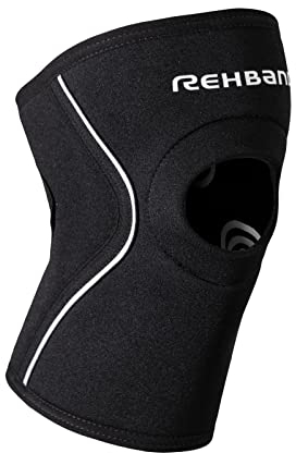 Rehband Patella Kniebandage 5 mm Neopren, stützende Kniebandage mit Patellaöffnung, optimaler Knieschutz für Kraftsport, Joggen & Fitness, Farbe:Schwarz, Größe:XXL