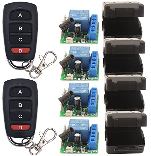 DieseRC DC12V 10A 433Mhz Radio Frequency Remote Control Switch, 4 RF Relay Receiver Controllers with 2 Transmitters, 4 Operation Modes Easy Program DIY Remote Control