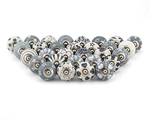 Craft Trade Knobs for Cupboards & Draws Assorted Cabinet Knobs Vintage Grey Ceramic Door Knobs Colorful Kitchen Furniture Pull Handles Cabinets Cupboard for Wardrobe Home Interior -Pack of 30