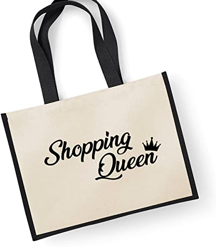 Huuraa Jutetasche Shopping Queen Geschenk 21 Liter Black Jute und Baumwolle Shopping Queen Geschenkidee