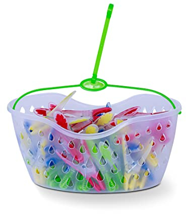 K-ONE 40 Pieces Pegs with Basket for Laundry Washing Line | Laundry Pegs for Strong Windproof Supplies Soft Rubber Grip Pegs| Strong Clothes Pegs (Multiple Colours)
