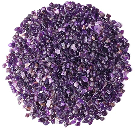 DUQGUHO Amethyst-Kristall-Chips, Großpackung Stein, klein, natürlich, zerdrückte Kristalle, Edelsteine, Pflanzen, Vasen, Füllstoff, Terrarium, Sukkulenten, Aquarium, Steine, dekorative Steine 0.2 kg