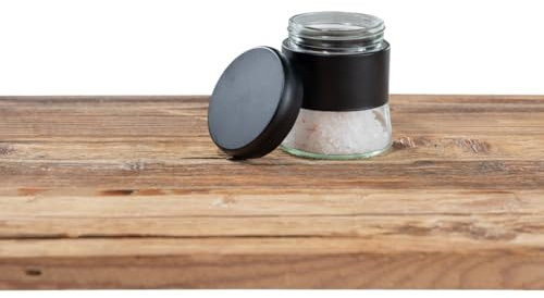 WENKO Glas Aufbewahrungsdose Boga, 400 ml Fassungsvermögen, Black Outdoor Kitchen Dose mit Kunststoffdeckel & Schraubverschluss, aus rostfreiem Edelstahl und Glas, ideal für Gewürze, Ø 9 x 10,5 cm