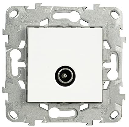 SCHNEIDER - Toma de TV Simple Blindada Blanca Unica Déco, Conector IEC Macho 9,52 mm, Montaje Empotrado, Atenuación < 1 dB, Diseño Moderno, Ideal para Salones y Dormitorios, Acabado Limpio y Estético