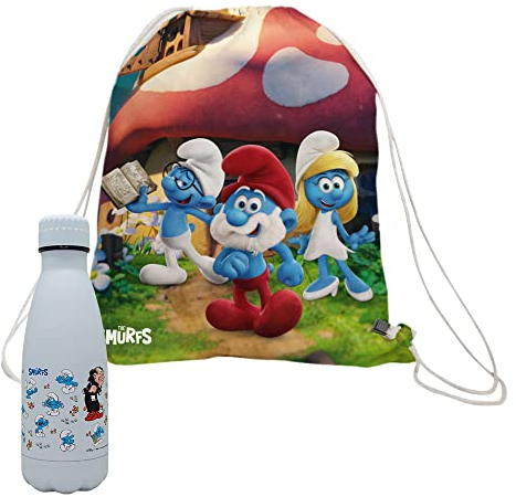 NERTHUS FIH 972 SET Botella Doble Pared Acero Inox 350 ml Pitufos + Mochila Pitufos