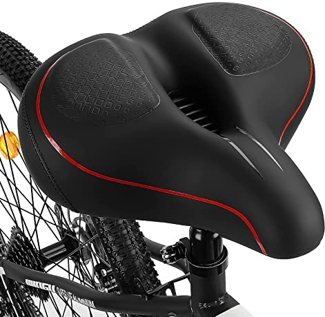 TONBUX Fahrrad Sattel Breiter Fahrradsattel, Atmungsaktiv Bequem Weich Für Damen Herren Rot