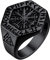 FaithHeart Schwarz Fingerring in Größe 72.8 Wikinger Vegvisir Ring mit Rune Symbol Punk Nordischer Ring mit Geschenkebox für Freunden Ehemann