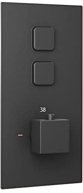 ENKI, Milan, TSV073, Thermostatic Concealed Shower Valve with Push Buttons, Twin Square Taps with Two Outlets, Modern Shower Valve, Black