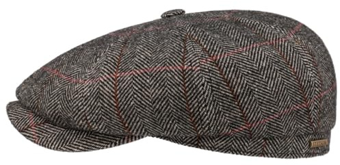Stetson Hatteras Gallanger Flat Cap Wool Herringbone Pattern Made in EU Unisex Autumn Winter Beige-Black