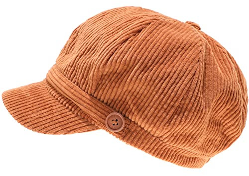 MIRMARU Damen Klassische Visier Baker Boy Cap Newsboy Cabbie Winter Gemütliche Mütze mit Komfort Elastic Back, Cord, Braun, Einheitsgröße-M