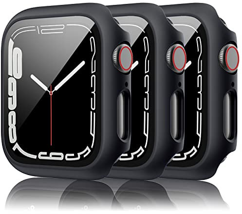 Amzpas 【3 Pezzi】 Cover Rigida per Apple Watch SE Series 6 5 4 44mm con Pellicola Protettiva, Vetro Temperato
