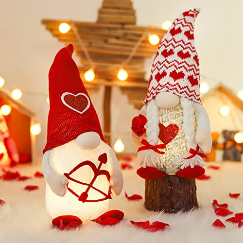 Bseical 2 Stück Valentinstag Gesichtslose Puppe Deko,Valentines Wichtel Beleuchtet,Handgemachte Esichtslose Plüsch Puppen,LED Valentinstag Dekorationen, Hochzeitstag Freundin Frau