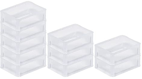 PROREGAL SuperSparSet 10x Transparenter Eurobehälter BasicLine mit geschlossenem Griff | HxBxT 7x15x20cm | 1,3 Liter | Eurobox, Transportbox, Transportbehälter, Stapelbehälter