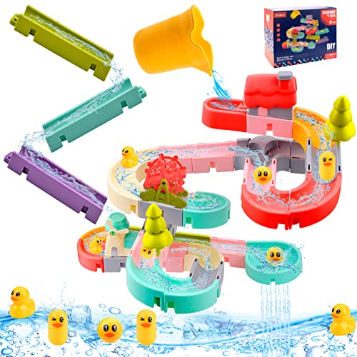 Badespielzeug Badewanne, Badewannenspielzeug mit Enten-Rutschen, DIY Badewannen Spielzeug Rutsche, Wasserspielzeug Kinder Baby mit Saugnäpfe Spielzeug ab 3 4 5 Jahre