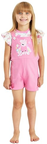 Girls Peppa Pig Dungarees T Shirt Top Set (Peppa Pig, 3-4 Years)
