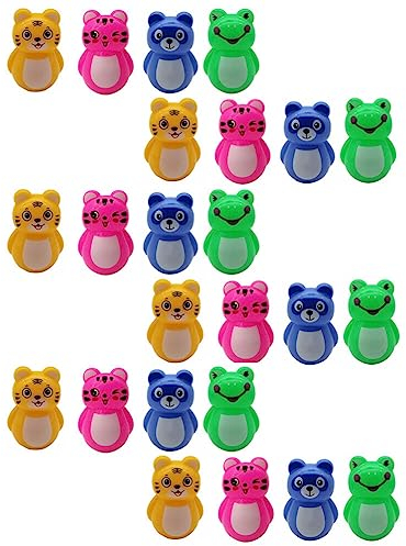 SAFIGLE 24pcs Mini Tumbler Toys for Kids:Tiger Frog Bear Cat Shape Wobble Toy for School Classroom - Safe Abs Material Ideal for Toddlers Gift for Girls Boys