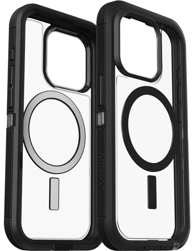 OtterBox Defender XT Case for iPhone 15 Pro with MagSafe, Shockproof, Drop proof, Ultra-Rugged, Protective Case, 5x Tested to Military Standard, Clear/Black