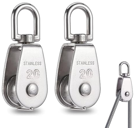 Umlenkrollen aus Edelstahl, Umlenkrolle Stahlseil, M20 Umlenkrollen, Fitness Umlenkrolle Edelstahl, Edelstahl-Flaschenzug, Seilrolle Klein für 1-8mm Seile, Tragkraft 75kg/165lbs, für Seilhebern Yacht