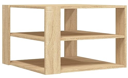 vidaXL Engineered Wood Coffee Table in Sonoma Oak Finish - Square, Modern Style, Living Room Furniture - with 3-Tier Storage Space - Brown