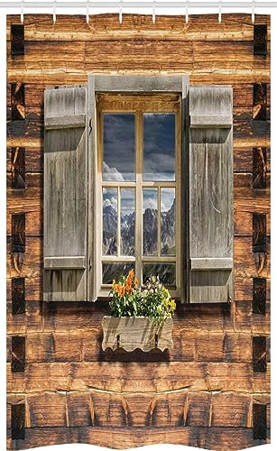 AALAYA Duschvorhang 180x200 cm Fensterbrett, aus Stoff Polyester Waschbar Anti Schimmel Jahrgang Shower Curtains, Duschvorhänge Curtains mit 12 Haken