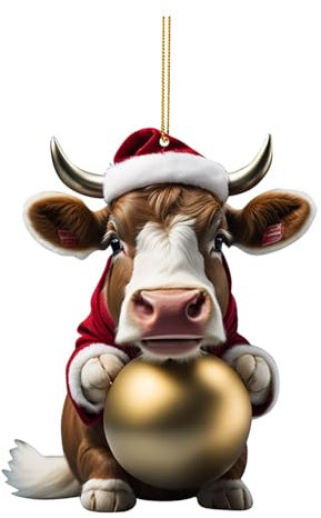 Kuh Weihnachtsschmuck 2D Acryl Cartoon Kuh Dekorative Ornamente Kuh Anhänger Christbaumschmuck Lustig Deko Anhänger Weihnachtsanhänger Weihnachtsbaum Deko Weihnachtsdekoration für (2-C, One Size)