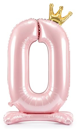 Folienballon Zahl 0 Geburtstag XXL Ballon 0 Hellrosa mit Standfuß selbststehend BallonKindergeburtstag Luftballon Rosa mit goldener Krone