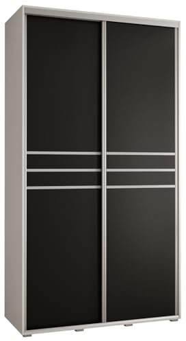 MEBLE KRYSPOL Davos 10 140 Schrank mit Zwei Schiebetüren für Schlafzimmer - Moderner Aufbewahrungsschrank mit Kleiderstange und Regalen - 235,2x140x60 cm - Weiß Schwarz Silber