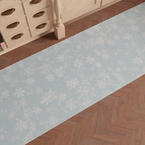 PETTI Artigiani Italiani - Teppich für die Weihnachtsküche, Läufer für die Küche, rutschfest und waschbar, Teppich für Weihnachten, 52 x 140 cm, Snow, hergestellt in Italien