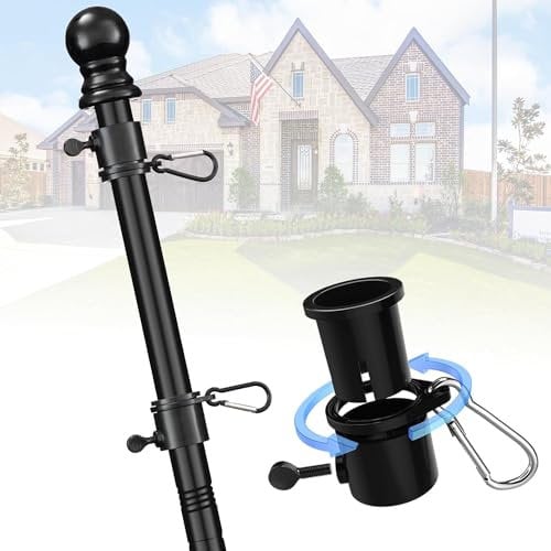 Flag Pole for Outside House - Tangle Free Flag Poles - High Wind Heavy Duty Flag Pole Kit Wall Mount for Porch Garage Truck Car Boat - Hand Held for Parade (7 FT, Black)