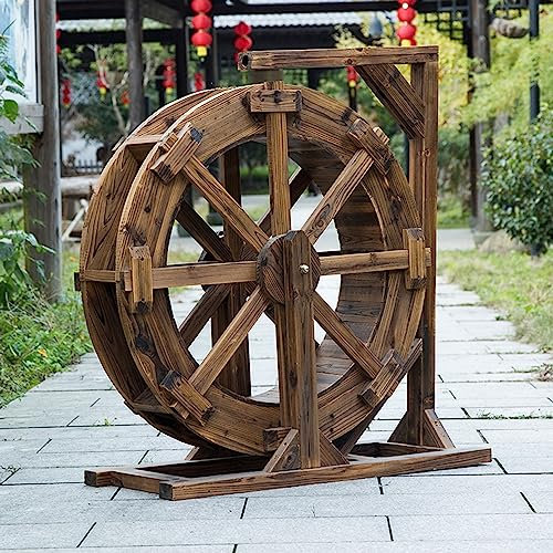 Wasserspiel-Wasserfall-Brunnen, Garten-Zier-Wasserrad-Brunnen, Hof-Dekoration für drinnen und draußen, hölzernes Wasserrad, rustikaler Vintage-Feng-Shui-Räder-Brunnen, für Terrasse, Hinterhof, Veran