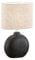 meineWunschleuchte Tischlampe mit Keramikfuß Schwarz & Lampenschirm Leinen Beige, Höhe 39cm