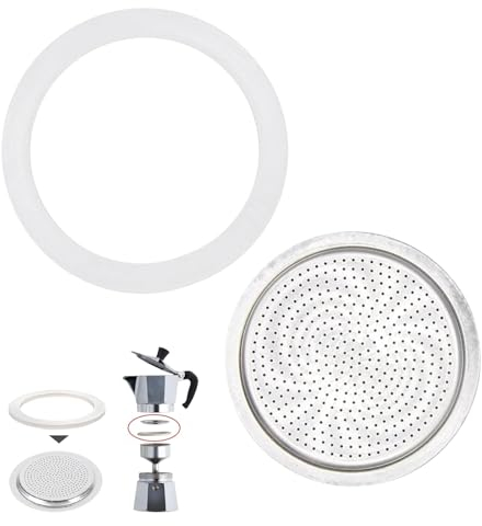 YWKJDDM Espressokocher Dichtungsring 6 Tassen, Dichtungen Dichtungsringe für Kaffeekannen, Dichtungsringe für Espressokocher, Ersatzdichtung Silikon mit 1 Stück Sieb, Dichtungsringe für Kaffeekannen