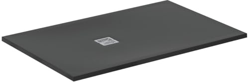 Ideal Standard - Ultra Flat S+, Piatto doccia rettangolare ultrasottile in resina effetto pietra, 140x90cm, Ideal Solid, Scarico lato corto, Nero