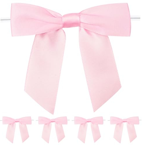 jijAcraft Rosa Kleine Schleifen Selbstklebend: Fertige Geschenk Schleife mit Draht 9×8.5cm Dekoschleifen zum Basteln 50 Stück Satinschleifen für Blumenkranz, Ästen, Weihnachtsbaum