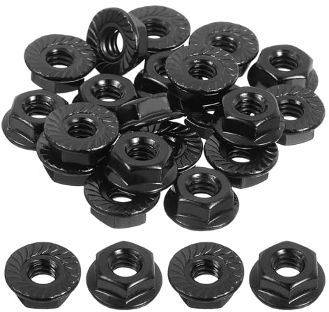 QUARKZMAN 1/4-20 Verzahnte Sechskant-Flanschmuttern, 20 Stück 304 Edelstahl Rutschfeste Sechskant-Flanschmutter, Vollgewinde, Helle Oberfläche, Schwarz