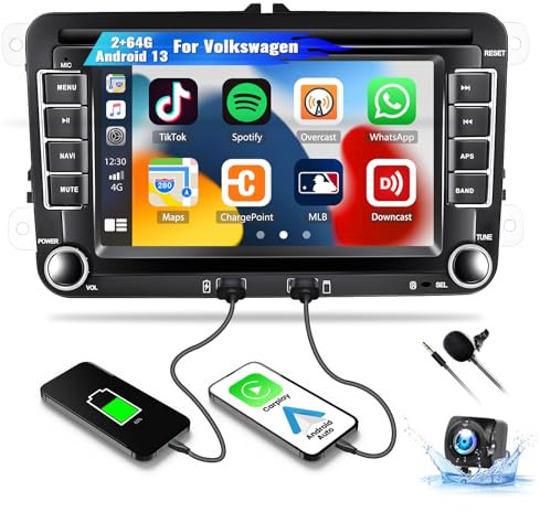 2G+64G CAMECHO Android 13 Autoradio für VW Passat Jetta Seat Golf Skoda Polo Tiguan Seat Skoda, 7 Bildschirm Autoradio mit Wireless Carplay Android Auto GPS WiFi Bluetooth FM HiFi SWC Rückfahrkamera