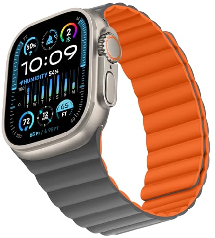 Bisikor Compatible con Apple Watch Correa 49mm 46mm 45mm 44mm 42mm 41mm 40mm 38mm Doble Cara Uso Correa Magnética de Silicona para iWatch Ultra SE Serie 10 9 8 7 6 5 4 3 (42/44/45/46/49 Naranja/Gris)