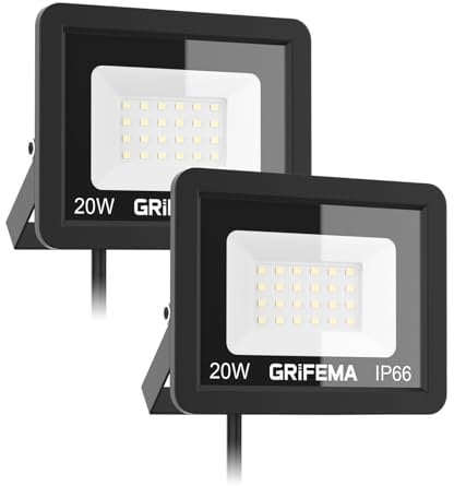 GRIFEMA 2PCS Projecteur LED Extérieur 20W, 24 LEDs, 2200LM, IP66 Étanche, Éclairage Mural Blanc Froid 6500K pour Jardin, Terrasse, Garage et Sécurité